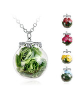 [Jewelry] Wish Dried Flower Rose Glass Pendant Necklace for Family Frien... - £4.86 GBP