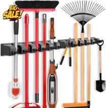 Wall Mounted Organizer Mop &amp; Broom Holder Storage with 5 Ball Slots and 6 Hooks - £28.11 GBP