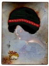 Rare POSTCARD- Woman With Black Silk Thread Embroided Hair &amp; Headband BK50C - £3.98 GBP