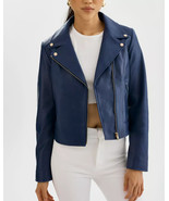 Chaqueta de Cuero Mujer Azul Motociclista Moto Piel de Cordero Real Casu... - $220.15 CAD+