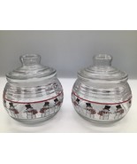 VINTAGE Style Holiday Snowman Glass Canister Jars Set of 2 Ribbed Candy ... - $17.82