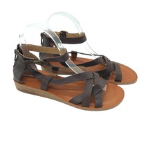 Lucky Brand Hadzy Sandals Flat Strappy Leather Zipper Brown Size 7 - $33.68
