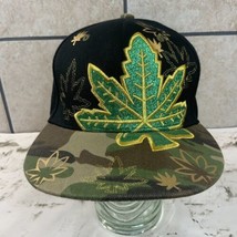 Marijuana Leaf Flat Bill Cap Hat Camo Black Green Mens Sz 7 100% Cotton - $14.84