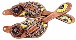 Western Saddle Horse Ladies Leather Sunflower Spur Straps w/Buckstitch for Boots - £21.00 GBP