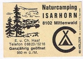 Matchbox Label Germany Naturcamping Isarhorn Mittenwald - £0.78 GBP