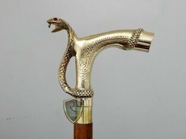 Handmade Wooden walking stick Cobra precious metal skull cane Handle Bes... - £32.08 GBP