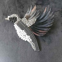 Womens Fashion Black Silver Flying Bird Beaded Art Deco Brooch Pin - £24.03 GBP