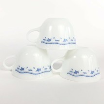 Vintage Pyrex Milk Glass Mugs Morning Blue Pattern Set of 3 - £14.68 GBP