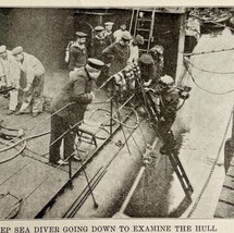 1914 WW1 Print Deep Sea Diver Examines Battleship Navy Ship Antique Mili... - £53.95 GBP