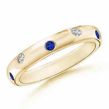 ANGARA Gypsy Set Sapphire and Diamond High Dome Wedding Band in 14K Solid Gold - £765.89 GBP