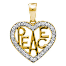 10k White Two-tone Gold Womens Round Diamond Yellow Peace Heart Pendant - £192.89 GBP