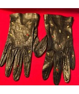 Vintage Ladies Brown Leather Driving Gloves Embroiderd w Roses Size Very... - $27.77 CAD