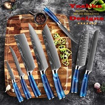 9 Pcs Chef Knife Set Kitchen Decor Blue Green Black Purple Brown Cutting... - £97.61 GBP+