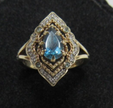 Enchanted Disney Alladin Ring 10k Yellow Gold 1ct Blue Topaz 28 Diamond ... - $296.99