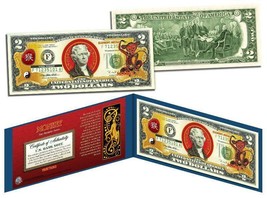 Chinese 12 Zodiac YEAR OF THE MONKEY Colorized USA $2 Dollar Bill Certif... - £14.74 GBP