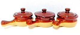 French Onion Soup or Brown Bean Bowls With Handles and Lids Set Of 3 Cer... - $14.95