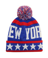 New York City Hunter Men&#39;s Large Stars Winter Knit Cuffed Pom Beanie Hat... - £11.95 GBP