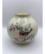 Lenox Serenade 5&quot; Round Globe Vase Bird Floral Gold Trim - $17.82