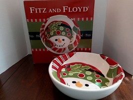 NIB Fitz &amp; Floyd Holly Hat Snowman Red/White Scarf Embossed Serving Bowl - £23.48 GBP