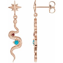 14k Rose Gold Turquoise and Ruby Snake Earrings - £421.31 GBP