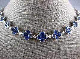 Large 22.02Ct Diamond &amp; Sapphire 18K White Gold Over 4 Leaf Clover Love Necklace - £241.55 GBP