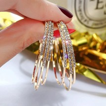 Exaggerated Rhinestone Shiny Circle Hoop Earrings Large Round Earrings for Women - £10.34 GBP