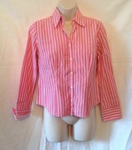 Ann Taylor LOFT Womens Sz 4 Pink White Striped Blouse Top Shirt Button Up - $9.90