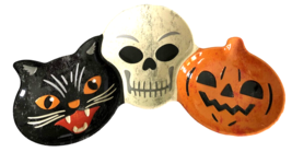 Halloween Divided Snack Tray Dish Black Cat Skull Pumpkin Trio Melamine Plate - £24.16 GBP