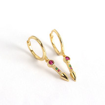 18k Yellow Gold Plated Women Multi Color CZ Nail Drop Hinged Hoop Earrings - £37.21 GBP