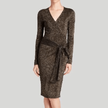 Diane Von Furstenberg Lurex Evelyn Metallic Wrap Dress, Black/Gold, Small - $111.27