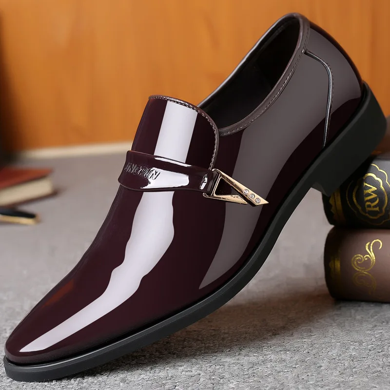Men&#39;s Leather Shoes Paten Oxford Shoes for Men Slip on Bright Leather Bu... - $33.64
