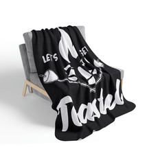 Let&#39;s Get Toasted Fleece Sherpa Blanket | Campfire Marshmallows | Black &amp; White  - £41.07 GBP+