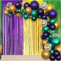 Mardi Gras Fiesta Fun Pack - 110 Balloons, Garland Arch Kit, Fringe Curtains - P - $65.33