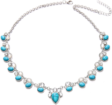 Bohemian Turquoise Bead Collar Choker Necklace Boho Ethnic Adjustable Chain Pend - $58.43