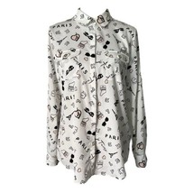 Karl Lagerfeld Paris Button Up Blouse Eiffel Tower All over Print Women Size M - £24.60 GBP