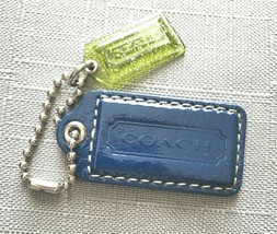 Large Coach Blue Patend Leather Hang Tag Fob W/Gold Acrylic Small Tag - $14.84