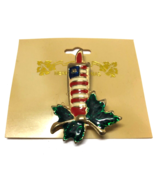 Christmas Vintage American Flag Holly Candle Pin - $94.08 MXN
