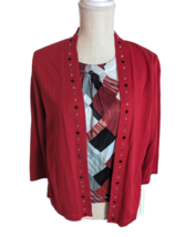 Alfred Dunner Red Embellished 2-in-1 Blouse &amp; Cardigan Sweater Top Petit... - £15.81 GBP