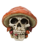 Brown Macabre Toadstool Mushroom Cap Skull With Mini Fungi Figurine 5&quot; L - $387.39 MXN