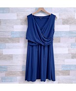 Lands End Sleeveless Jersey Wrap Dress Navy Blue Pima Cotton Womens Large - $34.64