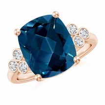 ANGARA Cushion London Blue Topaz Ring with Trio Bezel Diamonds - £1,177.85 GBP