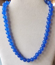Blue Onyx Beaded Necklace in Pretty Cobalt Color 925 Sterling 250 ctw 18 inches - £14.29 GBP