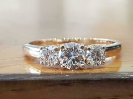 14K Placcato Oro Giallo 1CT Rotondo Diamanti Finti Matrimonio Unico Anello - £58.46 GBP