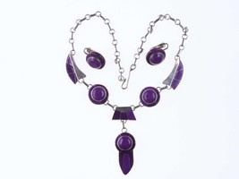 Julius Manuelito Southwestern Sterling purple stone channel inlay necklace and e - £395.06 GBP