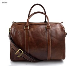Brown duffle bag leather small duffle genuine leather travel bag leather weekend - £163.48 GBP