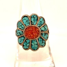 Vintage Sterling Silver Native American Inlaid Multi Stone Flower Shape Ring 8 - $64.35