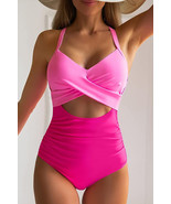 Pink 2-tone Crossed Cutout Backless Monokini - $259.30 MXN