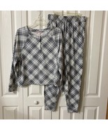 Victoria&#39;s Secret Thermal Long John Pajama Set Black White Plaid Stiped ... - $17.88