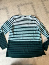 Talbots Large Boatneck Green Ombre Striped Colorblock Sweater Lambswool - £21.49 GBP