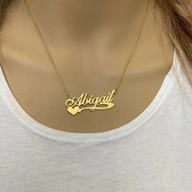 Personalized Gold over Sterling Silver Name Plate Heart Necklace - Abigail - £55.12 GBP